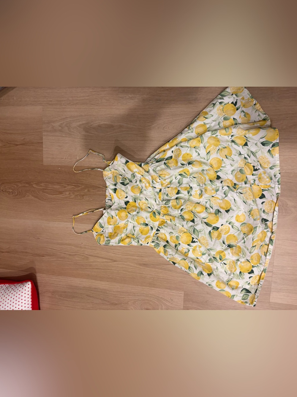 H&M Yellow Lemon Print Spaghetti-Strap Dress M cotton used